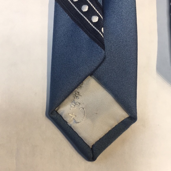 Oscar de la Renta Vintage blue polkadot diagonal striped blue white and gold tie - Picture 6 of 10